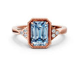 Rose gold Fancy Blue Emerald  Halo Diamond Ring with Tapered Band and Four-Prong Setting_3