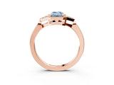Rose gold Fancy Blue Emerald  Halo Diamond Ring with Tapered Band and Four-Prong Setting_6