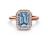 Rose gold Fancy Blue Emerald  Halo Diamond Solitaire with Pavé Band and Four-Prong Setting_74