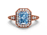 Rose gold Fancy Blue Emerald  Halo Diamond Split Shank Ring with Milgrain Detail_49