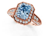 Rose gold Fancy Blue Emerald  Halo Diamond Split Shank Ring with Milgrain Detail_50