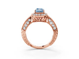 Rose gold Fancy Blue Emerald  Halo Diamond Split Shank Ring with Milgrain Detail_52