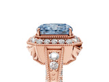 Rose gold Fancy Blue Emerald  Halo Diamond Split Shank Ring with Milgrain Detail_54