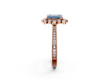 Rose gold Fancy Blue Emerald  Halo Milgrain Pave Diamond Ring with Four-Prong Setting 2