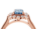 Rose gold Fancy Blue Emerald  Halo Milgrain Pave Diamond Ring with Four-Prong Setting 4