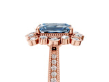 Rose gold Fancy Blue Emerald  Halo Milgrain Pave Diamond Ring with Four-Prong Setting 5