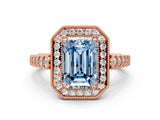 Rose gold Fancy Blue Emerald  Halo Milgrain Solitaire with Bezel Set Side Stones and Pave Band_32