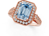 Rose gold Fancy Blue Emerald  Halo Milgrain Solitaire with Bezel Set Side Stones and Pave Band_33