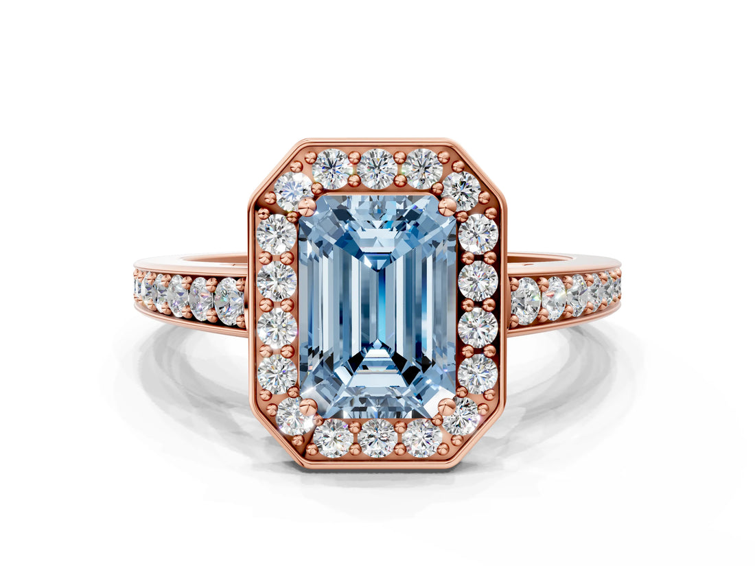 Rose gold Fancy Blue Emerald  Halo Pavé Diamond Engagement Ring with Bezel Setting_36