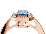 Rose gold Fancy Blue Emerald  Halo Pavé Diamond Engagement Ring with Bezel Setting_40
