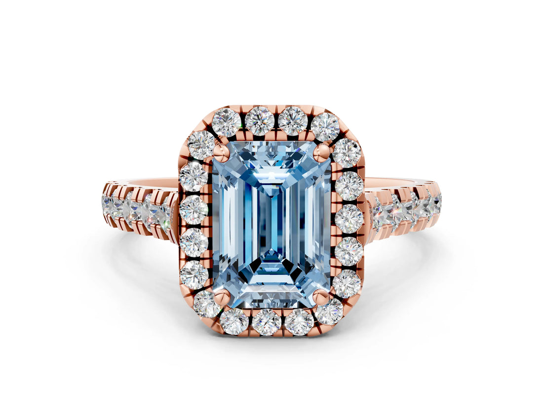 Rose gold Fancy Blue Emerald  Halo Pavé Diamond Engagement Ring with Four-Prong Setting_26