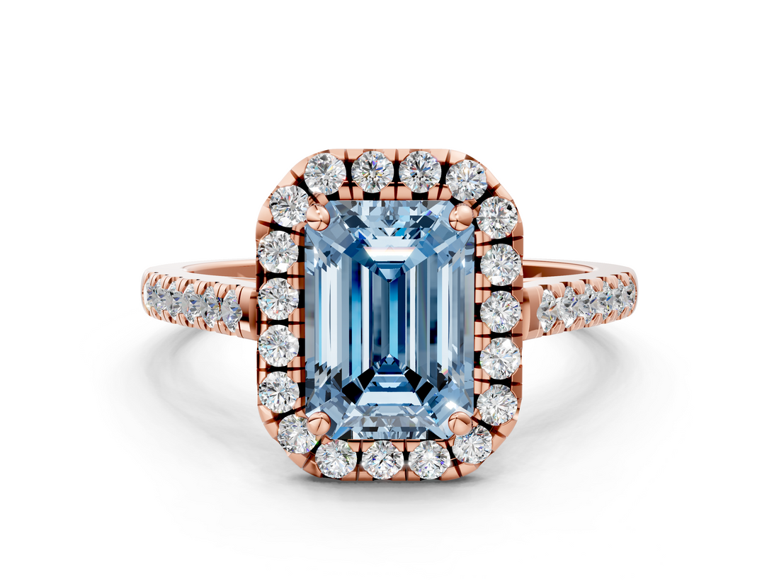 Rose gold Fancy Blue Emerald  Halo Pavé Diamond Engagement Ring with Four-Prong Setting_3