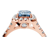 Rose gold Fancy Blue Emerald  Halo Pavé Diamond Engagement Ring with Four-Prong Setting_30