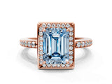 Rose gold Fancy Blue Emerald  Halo Pave Band Solitaire Ring with Prong Setting_65
