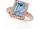 Rose gold Fancy Blue Emerald  Halo Pave Band Solitaire Ring with Prong Setting_66