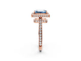 Rose gold Fancy Blue Emerald  Halo Pave Band Solitaire Ring with Prong Setting_67