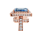 Rose gold Fancy Blue Emerald  Halo Pave Band Solitaire Ring with Prong Setting_70