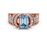 Rose gold Fancy Blue Emerald  Halo Pave Diamond Engagement Ring with Milgrain Detailing_48