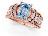 Rose gold Fancy Blue Emerald  Halo Pave Diamond Engagement Ring with Milgrain Detailing_49