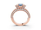 Rose gold Fancy Blue Emerald  Halo Pave Diamond Engagement Ring with Milgrain Detailing_51
