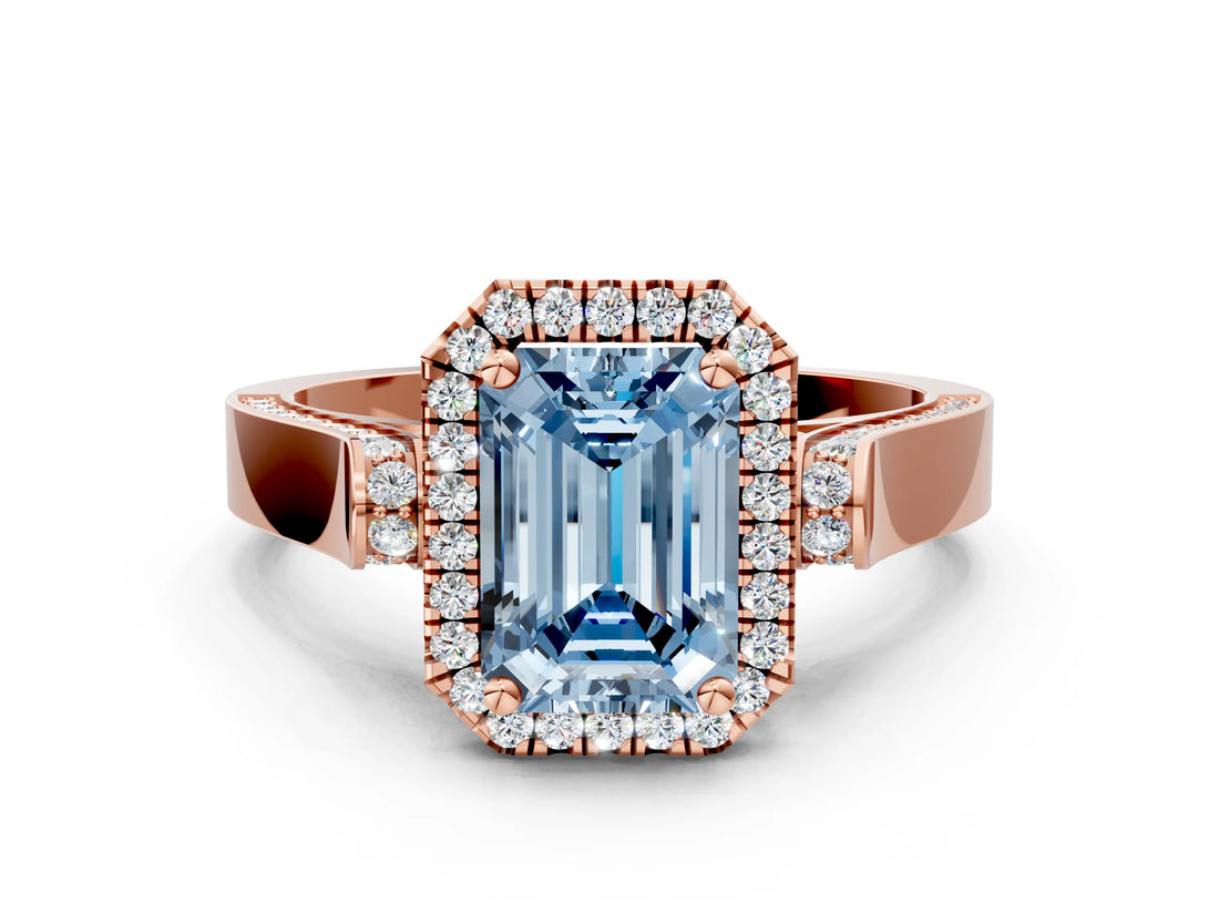 Rose gold Fancy Blue Emerald  Halo Pave Split Shank Prong Setting Ring_39
