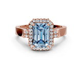 Rose gold Fancy Blue Emerald  Halo Pave Split Shank Prong Setting Ring_39