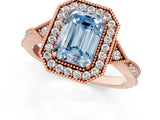Rose gold Fancy Blue Emerald  Halo Round Diamond Milgrain Pave Engagement Ring_4