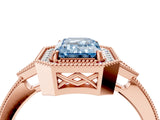 Rose gold Fancy Blue Emerald  Halo Round Diamond Milgrain Pave Engagement Ring_7