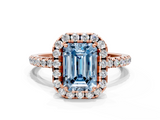 Rose gold Fancy Blue Emerald  Halo Round Diamond Pavé Band Four-Prong Ring_3