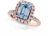 Rose gold Fancy Blue Emerald  Halo Round Diamond Pavé Band Four-Prong Ring_4