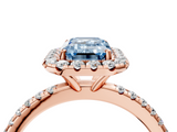 Rose gold Fancy Blue Emerald  Halo Round Diamond Pavé Band Four-Prong Ring_7