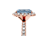 Rose gold Fancy Blue Emerald  Halo Round Diamond Pavé Band Four-Prong Ring_8