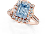 Rose gold Fancy Blue Emerald  Halo Round Diamond Pave Band with Four-Prong Setting_38
