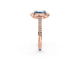 Rose gold Fancy Blue Emerald  Halo Round Diamond Pave Band with Four-Prong Setting_39