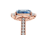 Rose gold Fancy Blue Emerald  Halo Round Diamond Pave Band with Four-Prong Setting_42