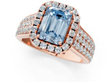 Rose gold Fancy Blue Emerald  Halo Round Diamond Pave Band with Prong Setting 1