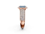 Rose gold Fancy Blue Emerald  Halo Round Diamond Pave Band with Prong Setting 2