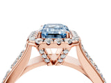 Rose gold Fancy Blue Emerald  Halo Round Diamond Pave Band with Prong Setting 4