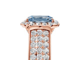 Rose gold Fancy Blue Emerald  Halo Round Diamond Pave Band with Prong Setting 5
