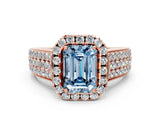 Rose gold Fancy Blue Emerald  Halo Round Diamond Pave Band with Prong Setting_26