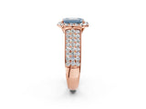 Rose gold Fancy Blue Emerald  Halo Round Diamond Pave Band with Prong Setting_28