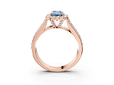 Rose gold Fancy Blue Emerald  Halo Round Diamond Pave Band with Prong Setting_29