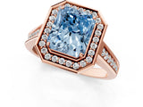Rose gold Fancy Blue Emerald  Halo Solitaire Diamond Ring with Pave Band and Bezel Setting_49
