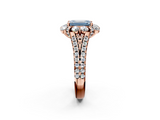 Rose gold Fancy Blue Emerald  Halo Split Shank Diamond Engagement Ring with Pave Band and Four-Prong Setting_56