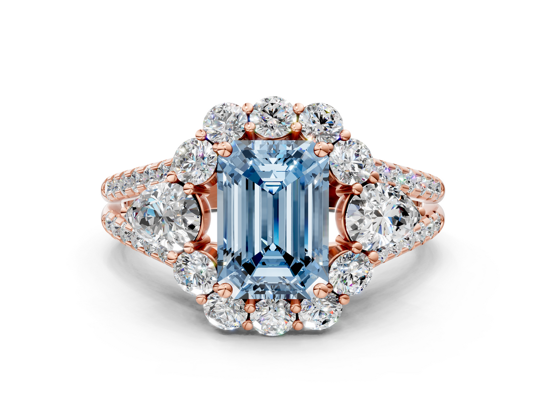 Rose gold Fancy Blue Emerald  Halo Split Shank Diamond Engagement Ring with Prong Setting_20