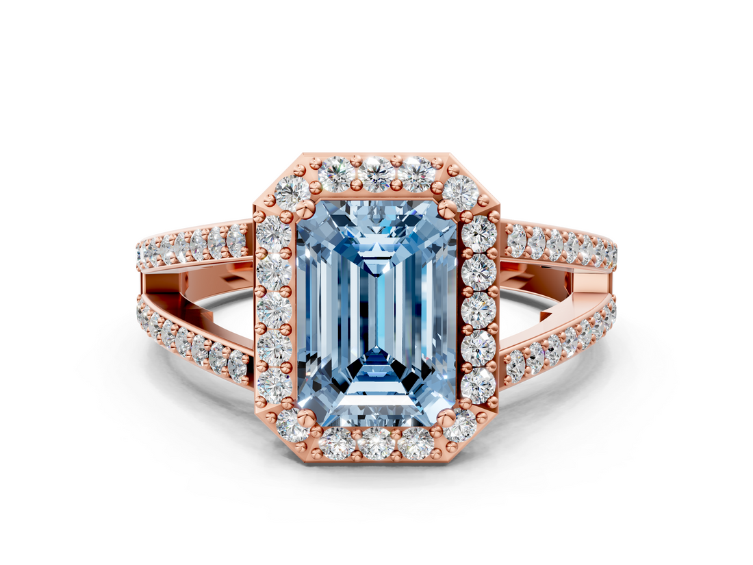 Rose gold Fancy Blue Emerald  Halo Split Shank Diamond Ring with Four-Prong Setting_32