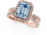 Rose gold Fancy Blue Emerald  Halo Split Shank Diamond Ring with Pavé Setting 1