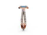 Rose gold Fancy Blue Emerald  Halo Split Shank Diamond Ring with Pavé Setting 2