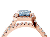 Rose gold Fancy Blue Emerald  Halo Split Shank Diamond Ring with Pavé Setting 4