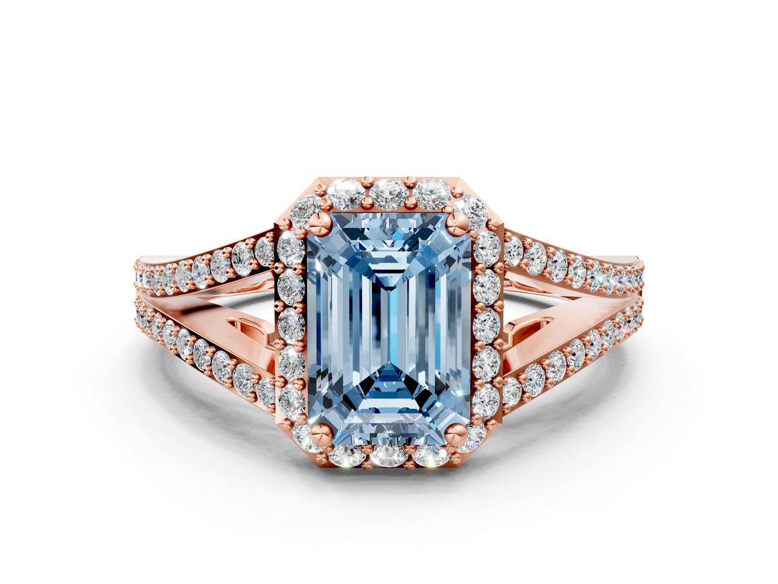 Rose gold Fancy Blue Emerald  Halo Split Shank Diamond Ring with Prong Setting_20